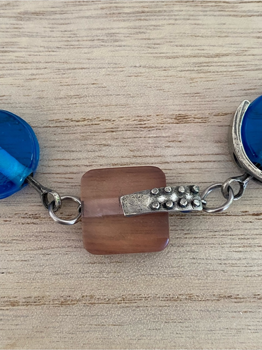 Anne-Marie Chagnon Artisan Glass & Pewter Statement Necklace - Blue/Mauve - Picture 9 of 16